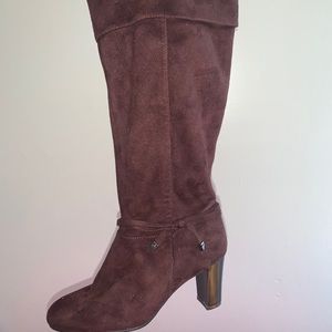 Brown suede knee high boots
